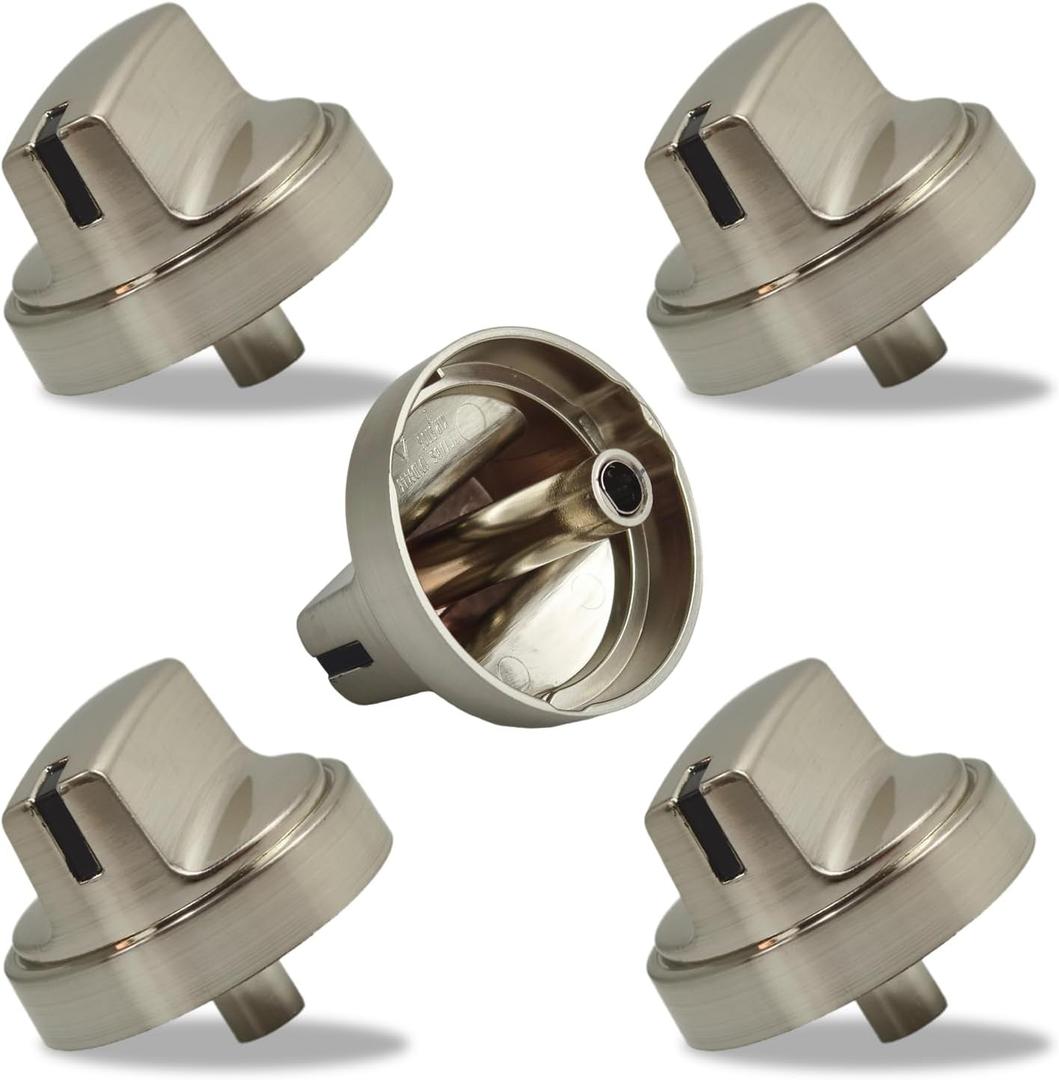 WB03X29300 Gas Stove Knobs, 5 Pack Silver Cooktop Knobs, Compatible with GE JGP3030SL1SS JGP3030SL2SS JGP3036SL1SS JGP3036SL2SS JGP3036SL3SS JGP3530SL1SS, Replace KIP 5T06 191D8446