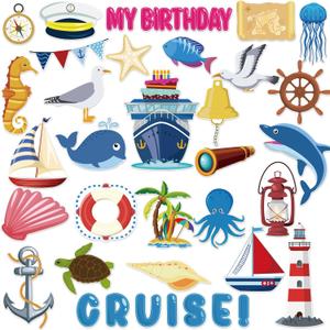 4 x 36 Pcs Birthday Cruise Door Magnet Decorations Funny Cruise Ship Essentials Reusable Cruise Ship Door Magnets Magnetic for Happy Birthday Cabin Door Ship Car Carnival Decorations