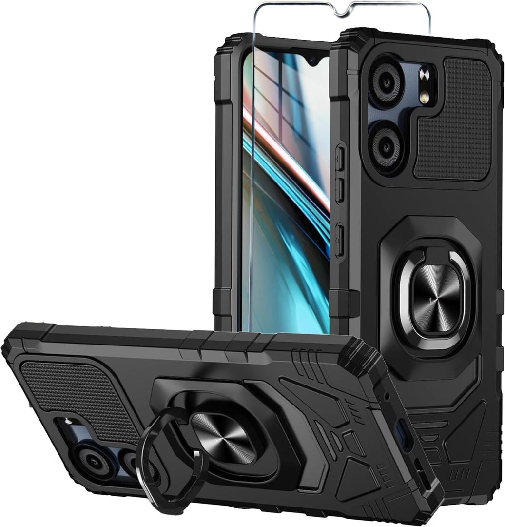 BLU View 5 Case with Tempered Glass Screen Protector,Military Grade Heavy Duty Shockproof Protective Cover,with Ring Kickstand for BLU View 5 (Black)