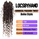 Boho Crochet Passion Twist Hair Pre looped, 10 Inch Goddess Passion Twist Crochet Hair with Curly Ends 8 Packs Ombre Light Brown Pre-twisted Bohemian Crochet Braids (8 PCS/88 STRANDS, T30)