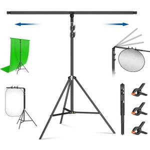 T-Shape Stand for Backdrop 7.2 x 6.8ft Multifunction Background Support Stand Kit Adjustable T Shape Background Holder with 3 Spring Clamps for Party, Photography, Video, Studio