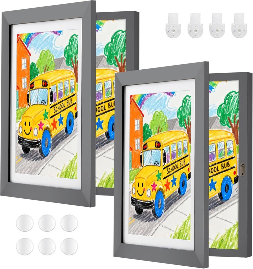 2 Pack Gray Kids Art Frame, 8.5x11 Front Opening Wood Kid Artwork Frames Changeable, Wall-mounted or Standing Children Art Frame with Mat, Holds 150 Pcs, Drawing Display Storage Frames 2 Pack Gray Kids Art Frame, 8.5x11 Front Opening Wood Kid Artwork Frames Changeable, Wall-mounted or Standing Children Art Frame with Mat, Holds 150 Pcs, Drawing Display Storage Frames