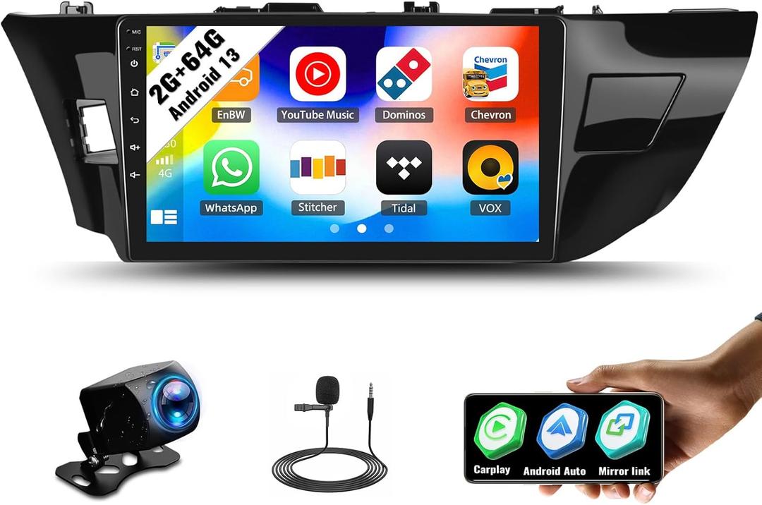 SIXWIN 2G+64G Android 13 Car Stereo for Toyota Corolla/Levin 2014-2017 with Wireless CarPlay Android Auto Mirror Link 10.1 Inch Touchscreen Bluetooth GPS Navigation WiFi FM Backup Camera MIC