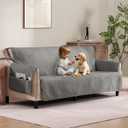 Quilted Cool Gray Sofa Slipcovers with Pockets, Anti-Slip Medallion Couch Covers for 3 Cushion Sofa, Couch Cover for Dogs Cats Water-Repellent Machine Washable (Large Sofa 68", Cool Gray)