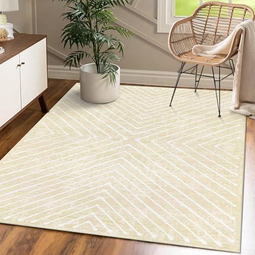 CAROMIO Living Room Rug - 9x12 Washable, Non Slip Geometric Modern Abstract Area Rug, Cream