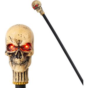 Spooktacular Creations Halloween Skull Walking Cane with Light Up Eyes, Walking Stick Staff Prop for Costume Accessory, Halloween Cosplay Party Prop Men and Women