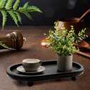 Wooden Decorative Tray for Home Decor, Beaded Black Oval Tray Decor for Coffee Table, Rustic Wood Serving Trays Farmhouse Centerpieces for Living Room Kitchen Counter (Black Oval)