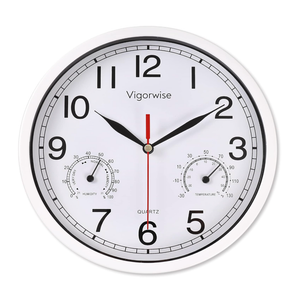 8 Inch White Wall Clock, Sweep Silent Movement Accurate Clocks with Temperature & Humidity, Decorative for Kitchen/Living Room/Bedroom/Office/School/Classroom