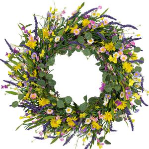 J'FLORU Large Spring Wreaths for Front Door 28 Inch Artificial Spring Wreath Summer Flower Wreath with Daisy and Lavender for Indoor Outdoor Wall Window and Easter Celebration (28in, Multicolor)