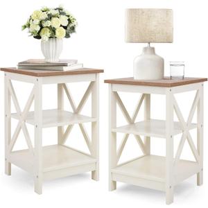 PHI VILLA End Table Living Room Set of 2, Farmhouse Bed Side Table Nightstands for Bedroom, Ivory White Small Side Table