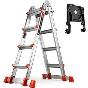Soctone Ladder, A Frame 4 Step Extension Ladder, 14.5 Ft with Multi Position & Removable Tool Tray with Stabilizer Bar, 330 lbs Weight Rating Telescoping Ladder for Household or Outdoor Work