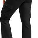 G Gradual Women's Fleece Lined Cargo Pants 6 Pockets Bootcut Water Resistant Winter Flare Leggings for Work, Hiking, Travel (Black, 28" Height: 5'2" or under, S)