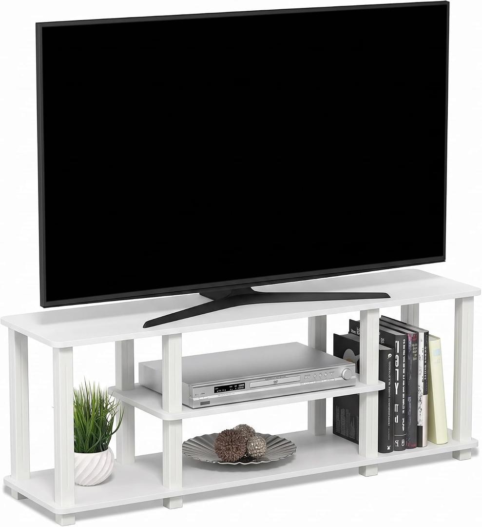 Furinno Turn-S-Tube 3-Tier Toolless Assembly TV Stand, White, 3-Tier for 50"TV, Square Tube