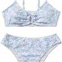 OYOANGLE Girl's 2 Piece Ditsy Floral Bikini Swimsuit Ring Linked Ruched Bathing Suit Size M