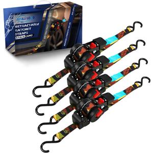 ANLULOAD Retractable Ratchet Strap(0.7In x 6.5Ft),S Hook Retractable Tie Down Strap for Motorcycles, Boats,Atvs,Utvs.WLL220Lbs,BS:440Lbs(4 Pack)