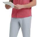 VEBOON Men's Short Sleeve Button Down Shirts Cotton Lightweight Stretch Moisture Wicking Dress Shirt with Pocket (Pink, XL)