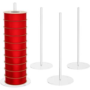 Ribbon Storage Rack Holder,4 Clear Acrylic Pack RibbonTape for Sewing Craft Mesh Thread Tape Wreath Crochet Roll for Big Roll Ribbon(to 100yard) Florist Arts Wrapping Gift (4P-Round-15inch)