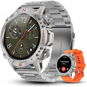 WalkerFit Smart Watch for Men, 1.43" AMOLED Premium Sport Smartwatch with Bluetooth Calling, 5ATM Waterproof, Accurate Fitness Tracking, Durable Sport Watch for iPhone and Android, Silver