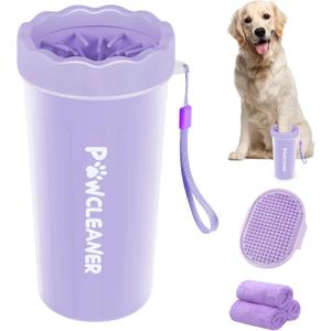 Professional 7 in 1 Dog Paw Cleaner for Dogs & Cats - Includes 1 Portable Paw Washer, 1 Bath Brush, 2 Dog Toothbrushes and 3 Absorbent Towels Note: Fits Paws 2.5 to 3.5 Inches Wide (Large, Grey)