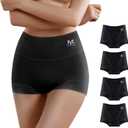 MEIYATING Boy Shorts Underwear for Women High Waisted Cotton Panties Stretch Briefs 4 Pack (Blue, XL)