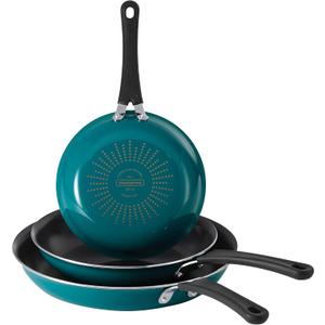 Tramontina Porcelain Enamel Non Stick 3-Pack Frying Pans, Skillet Set with Reinforced Nonstick Coating, Dishwasher and Oven Safe (Teal)