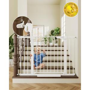 Cumbor 29.7-46" Baby Gate for Stairs, Toddler Safety Essentials for The House, Auto Close Dog Gate for Doorways, Mom's Choice Awards Winner-Easy Install Pressure Mounted Pet Gates for Dogs, White