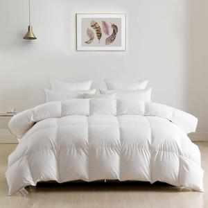 DWR Lightweight Down Feather Fibers Comforter Oversized King, Thin Duvet Insert with Ties, Ultra-Soft Cotton Blend, High Fill Power 48oz for Hot Sleepers/Warm Weather (120x98, White)
