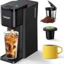 Mini Hot and Iced Coffee Maker Single Serve, for K Cup and Ground, 6 to 14 Oz Brew Sizes, with Recipe Book, for Home, Travel, RV, Office and Dorm, Classic Black (2.0 Version)