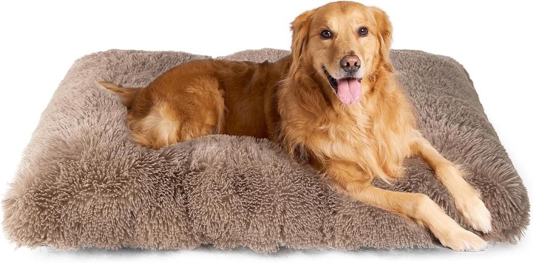 EHEYCIGA Fluffy Dog Crate Bed for Extra Large Dogs, Plush Faux Fur Crate Pad, Calming Anti Anxiety XL Dog Bed, Washable Soft Warm Mat with Non-Slip Bottom, Camel (41.3 x 27.5)
