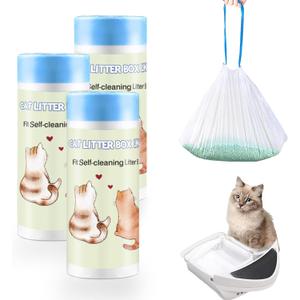 75 Count Self-Cleaning Cat Litter Box Liners 25.6" x 16.5" Compatible with Robot 4 3 Automatic Cat Litter Box, Drawstring Heavy Duty Waste Bags, 7-9 Gallon Trash Bag