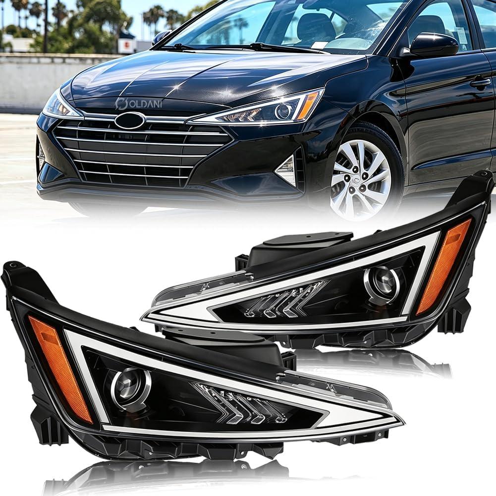Headlight Assembly for Hyundai Elantra 2019-2020, [w/o DRL] Driver & Passenger Side Halogen Headlight w/Bulbs, OEM#: 92102-F3500 92101-F3500, 1 Pair