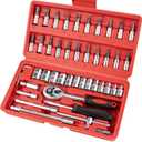 Beaiguna 46PCS Small Drive Socket Ratchet Wrench Screwdriver Set, 1/4 Inch Metric Socket and Ratchet Wrench Set with Extension Bar, Upgrade Compact Tool Set for Car