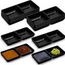 Gejoy 12 Pcs Dual Dipping Sauce Bowls Soy Sauce Dish Bowls Two Compartments Party Trays Divided Fondue Plates for Restaurant Kitchen Sushi Soy (Black)