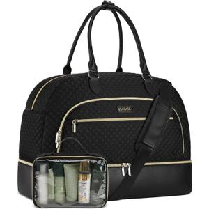 CLOKARS Weekender Bags for Women, Large Travel Duffel Bag Carry on Overnight Bag with Shoe Compartment and Toiletry Bag for Travel Business Gym Hospital, Black