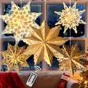 5Pcs Christmas Paper Snowflake Lanterns, Large Christmas Paper Star Lanterns with LED Lights White Beige Khaki Hanging Snowflake Lamps for Xmas Winter Frozen Wedding Birthday Holiday Party Decorations