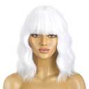BERON 14 Inches White Wig with Bangs Short Curly White Wigs for Women Daily Party Hairnet Include
