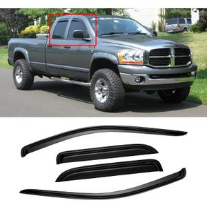 Window Visor for 2002-2008 Dodge Ram 1500 Quad Cab/Extended Cab/ 03-09 Dodge Ram 2500 3500, Out-Channel Rain Guards Shields Vent Deflector Shade Wind Dark Smoke,Outside-Mount, 4PCS (For 02-09 Ram Quad Cab/Extended Cab)