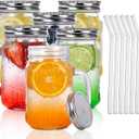 DaYammi Mason Jars with Lids and Straws, 6 Pack 16 Oz Glass Cups for Cold Beverages, Juice, Smoothies, Iced Coffee, Cocktails Leak-Proof Drinking Glasses with Sealed & Straw Lids, Clear