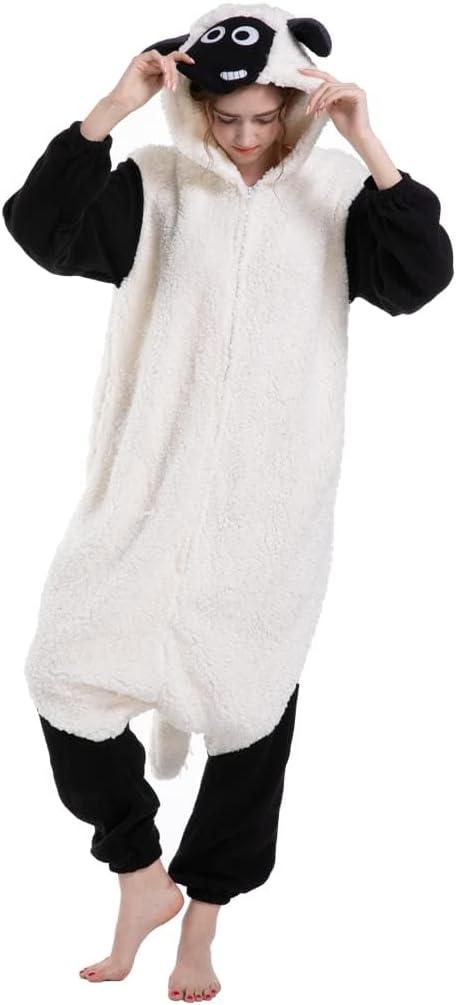SimZoo Adult Animal Onesie Pajamas, Men and Women's Animal Cosplay Costume Sleepwear, One-Piece Unisex Homewear (Small, Black Nose Sheep)