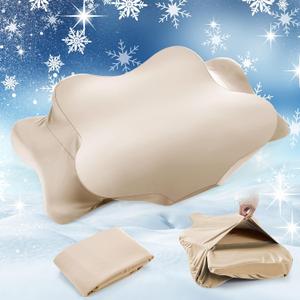 Hahafelt Cooling Cervical Pillowcase Cover with Envelope Closure (Only Pillow Case) Ergonomic Neck Pillowcase Smooth Soft Cool Pillow Cover for Side Back Stomach Sleepers(Champagne,Queen Size)