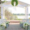 22 Inch Artificial Boxwood Wreaths for Front Door, Summer Door Wreath with Sash, Spring Green Wreath Weatherproof for Wall Window Porch Farmhouse Wedding Decor All Year Round Indoor Outdoor