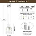 WILON Modern Glass Pendant Lighting for Kitchen Island, Farmhouse Pendant Lights for Dining Room Kitchen Sink, Adjustable Hanging Ceiling Light 7" Hammered Glass Shade, Brushed Nickel Metal Finish