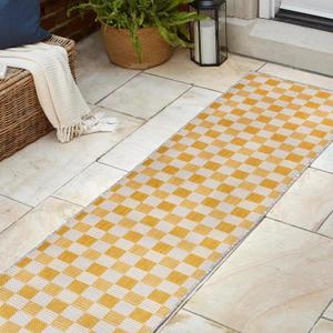 JONATHAN Y Cottage Checkerboard Indoor Outdoor Runner Rug 2X8 Yellow/Cream, Aimee Traditional for Backyard, Patio, Porch, Easy-Cleaning, High Traffic, Pet-Friendly, Non-Shedding (TSN204C-28)