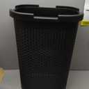 Mind Reader 60L Slim Laundry Hamper, Clothes Basket, Lid, Wicker Design, Plastic, 17.65"L x 13.75"W x 24.15"H, Black