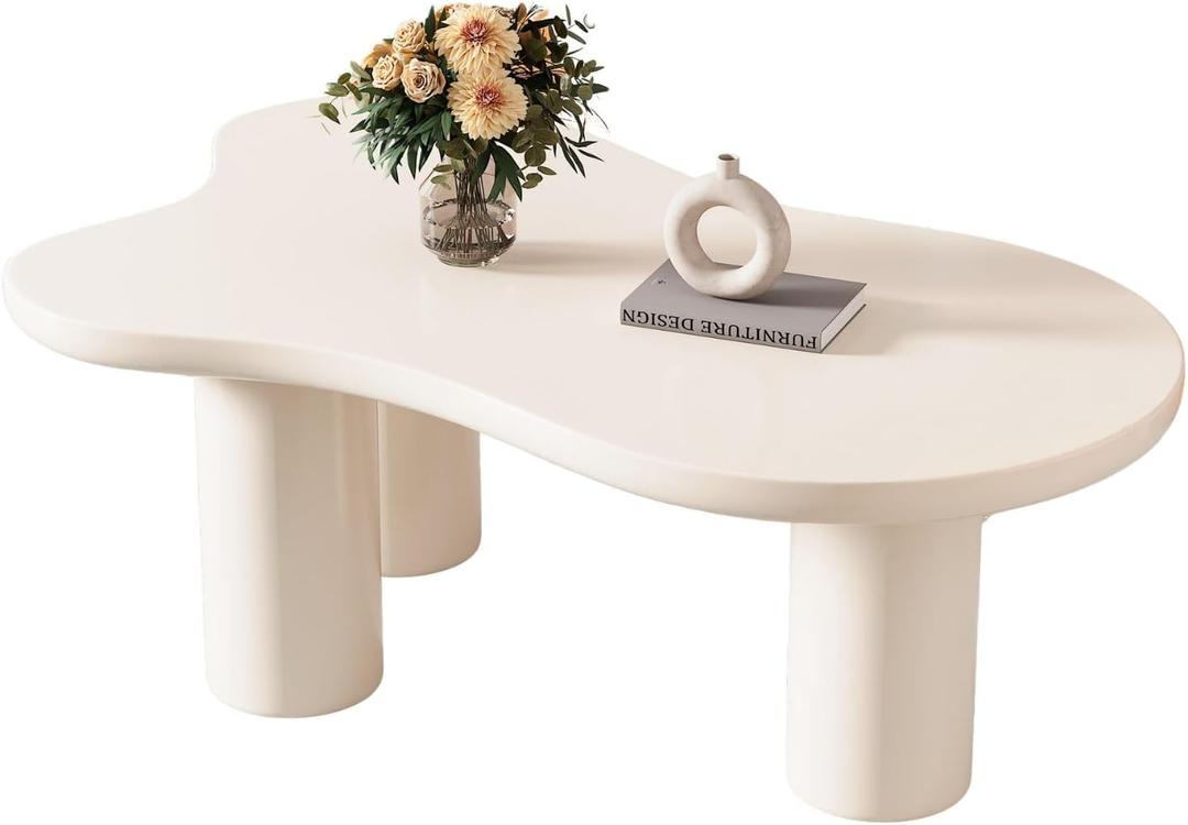 Cloud Coffee Table, Irregular Cream Coffee Table, Cream Style Center Table with 3 Legs, Modern Center Table for Living Room, Indoor Coffee Table, Easy to Assemble