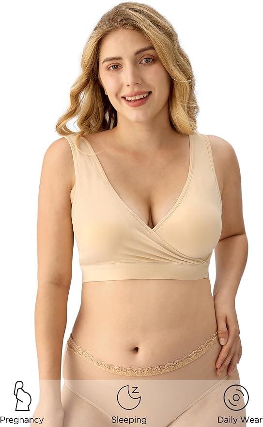 HBselect Nursing Bra for Breastfeeding, Maternity Nursing Sleep Bra Wireless Pregnancy Sleep Bralette, Large