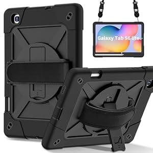 for Samsung Galaxy Tab S6 Lite Tablet Case 10.4 inch 2024/2022/2020, 360 Rotating Stand Heavy Duty Shockproof Silicone Case for Galaxy Tab S6 lite (SM-P620/P625/P610/P613/P615/P619), Black