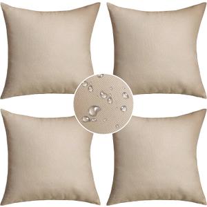 Demetex 20x20 Pillow Covers Outdoor Pillows Waterproof Throw Pillow Covers Decorative Throw Pillows for Couch Sofa Patio Furniture, Set of 4, 20 x 20 Inch, Beige