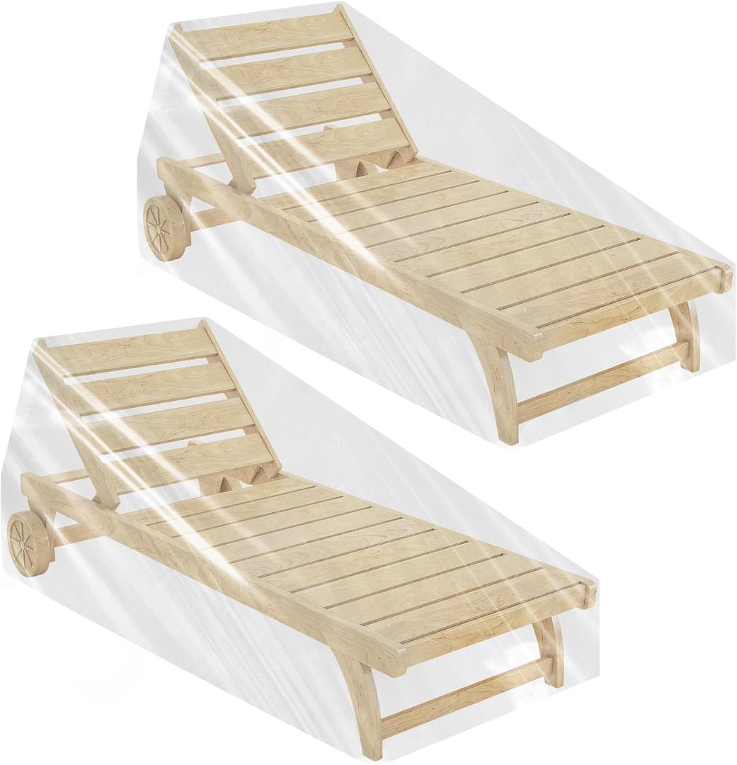 Klmnop 2-Pack Plastic Patio Chaise Lounge Cover, Waterproof Pool Lounge Chair Furniture Cover Heavy Duty 80"L x 28"W x 30"H for Outdoor(Clear)