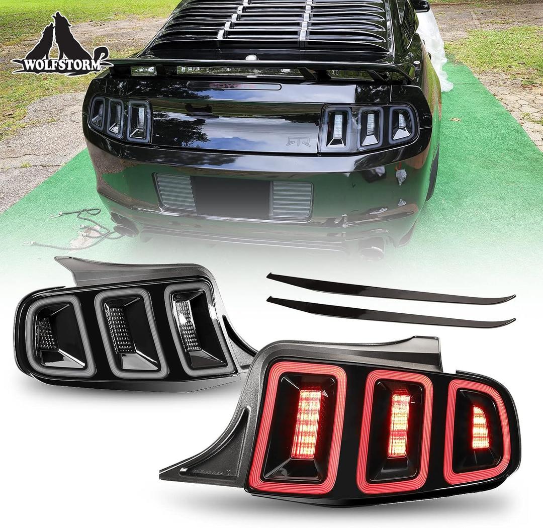 WOLFSTORM LED Tail Light Assembly Fit for 2010-2014 Ford Mustang with Sequential Turn Light Design,LED Daytime Running Light,10 11 12 12 14 Ford Mustang Tail Lamp Replacement Assembly,1 Pair (Black Smoke)
